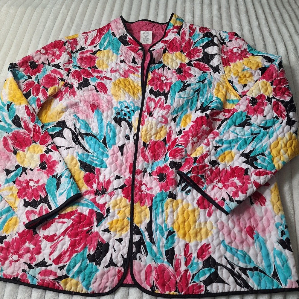 Quilted Tulip Floral Open Front Jacket Womens 20W Spring Easter Cottage Core - Picture 2 of 10